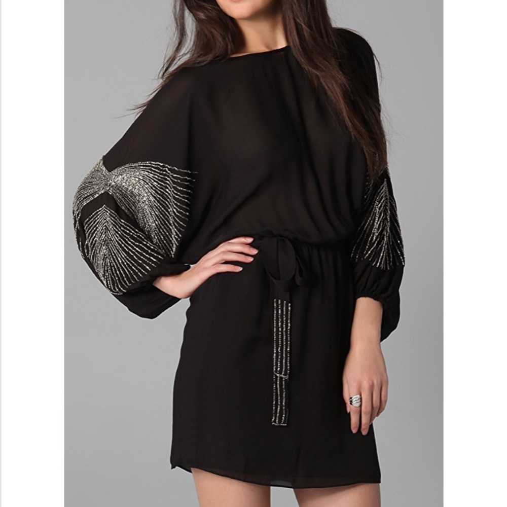 Parker dress with batwing beaded sleeves